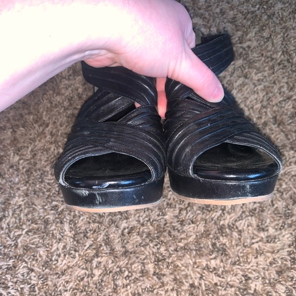 Cole Haan Black Leather Strap Wedges Size 7 - Picture 5 of 8